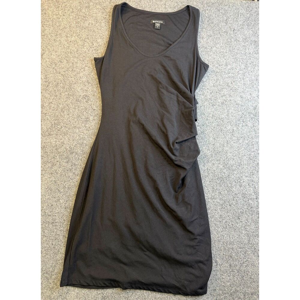 Athleta Black Sleeveless Ruched Side Draped Midi Dress Women's Medium
